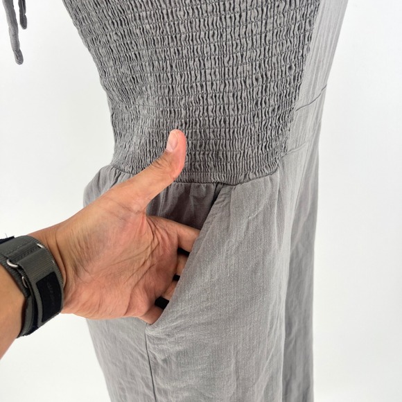 Sweet Salt Womens Small Smocked Tie Strap Wide Leg Jumpsuit Gray Clean Girl - Picture 3 of 14